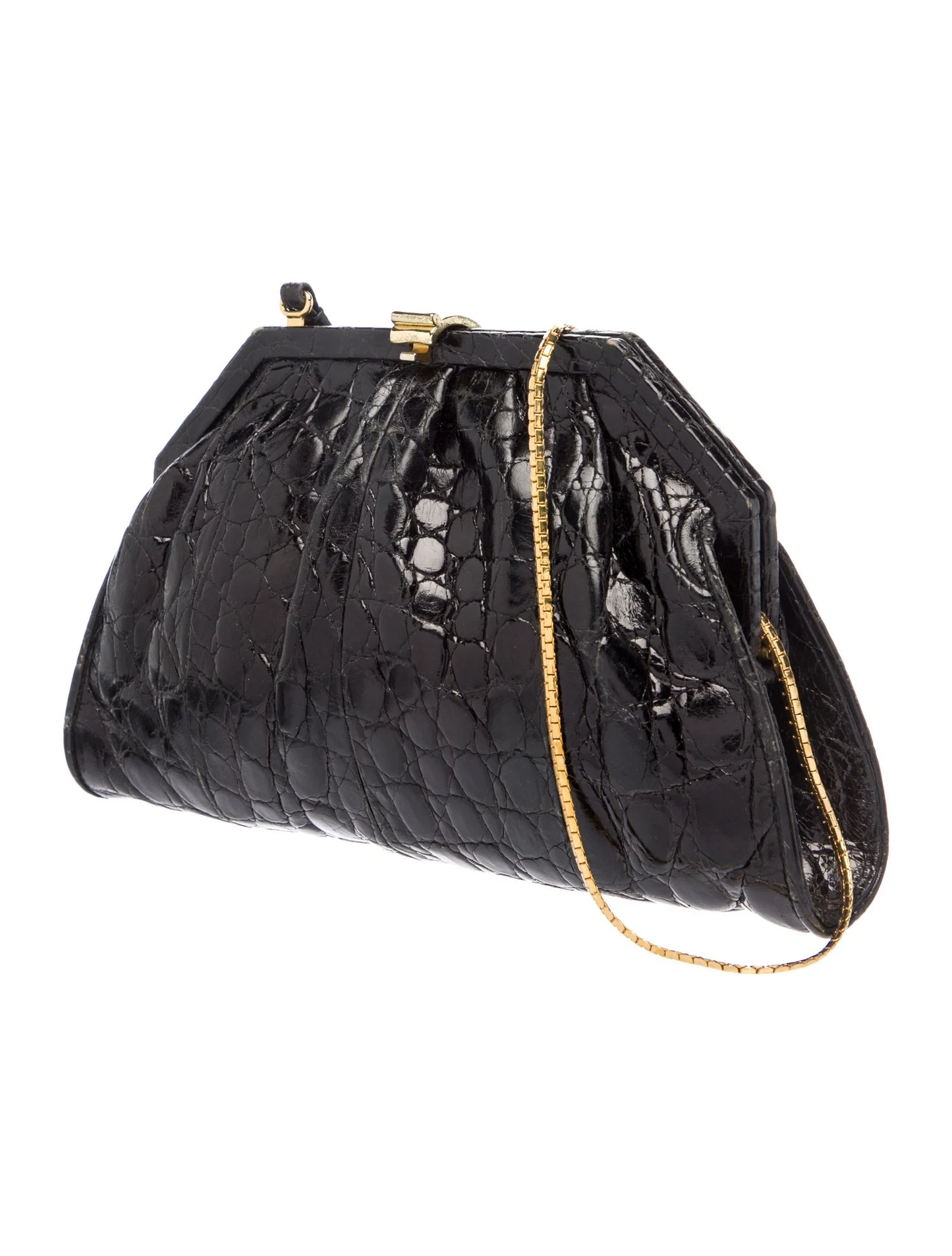 Gucci 1970s black crocodile leather two way style pouch purse