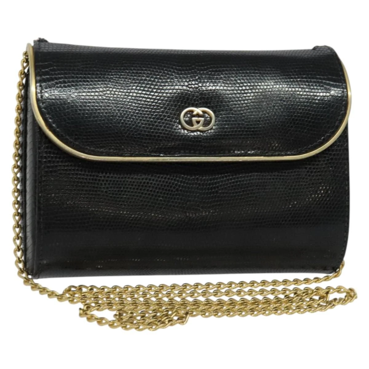 Gucci black snakeskin leather hinged top 2way style  boxy purse w chain strap!