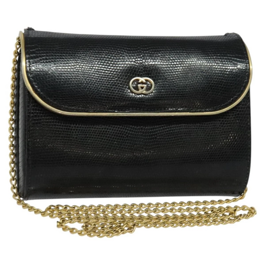 Gucci black snakeskin leather hinged top 2way style  boxy purse w chain strap!