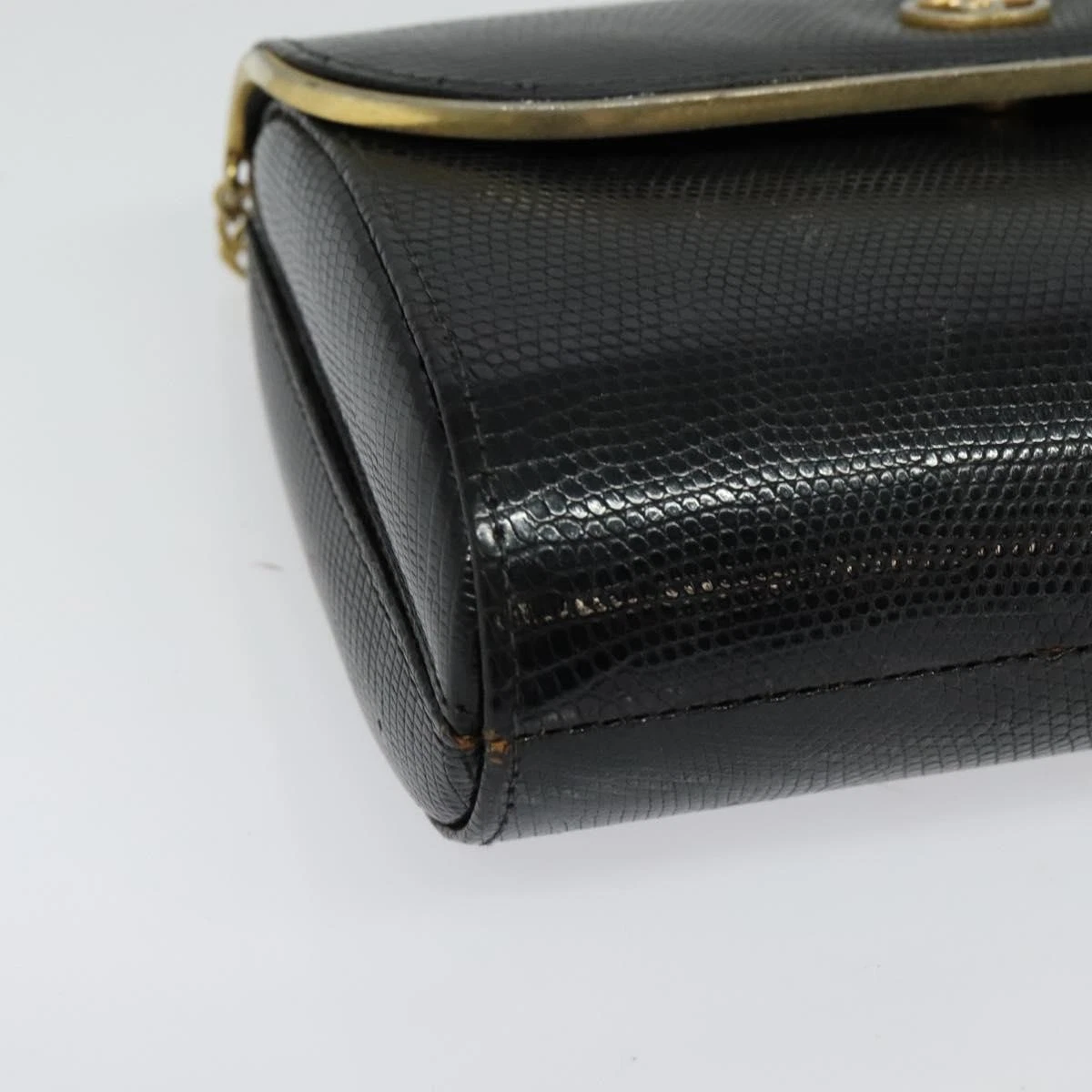 Gucci black snakeskin leather hinged top 2way style  boxy purse w chain strap!