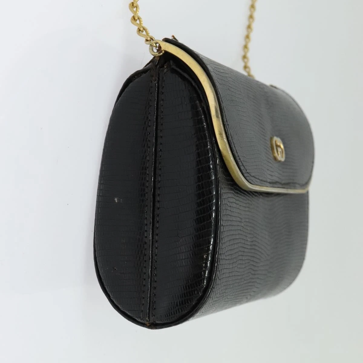 Gucci black snakeskin leather hinged top 2way style  boxy purse w chain strap!