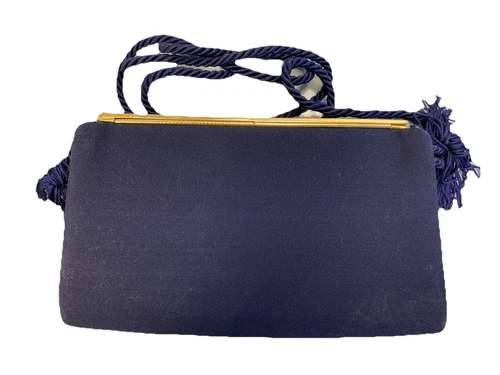 Gucci mod sapphire blue silk & leather two- way w silk corde strap