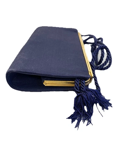 Gucci mod sapphire blue silk & leather two- way w silk corde strap