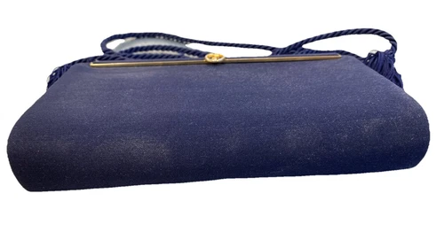 Gucci mod sapphire blue silk & leather two- way w silk corde strap