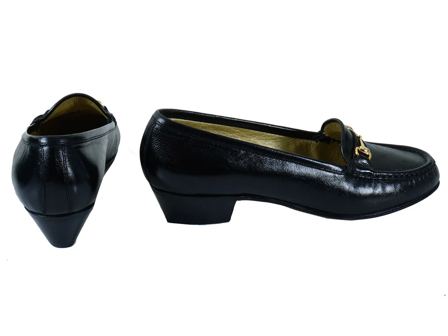 GUCCI size 9.5N black leather 1955 horse-bit heels w red/blue stripe! 300/400