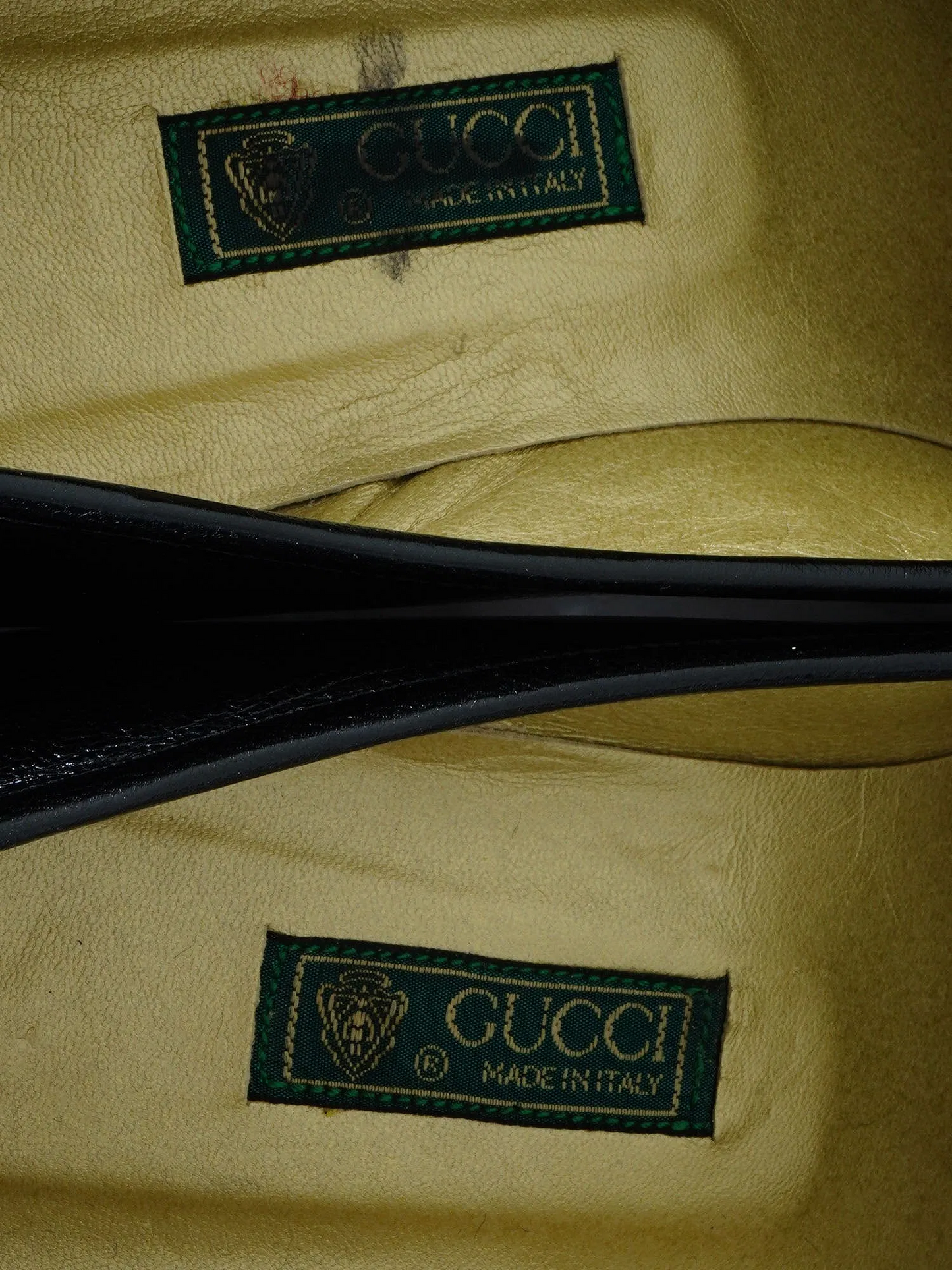 GUCCI size 9.5N black leather 1955 horse-bit heels w red/blue stripe! 300/400