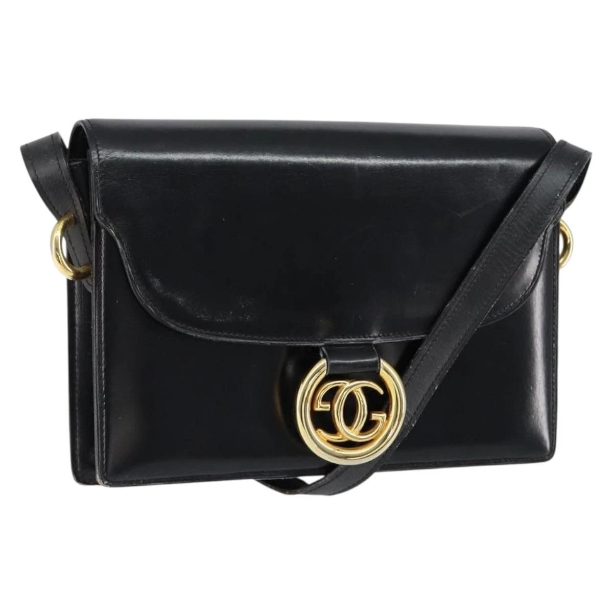 Gucci Black Leather Torchon Cross Body w Bold Gold GG Medallion