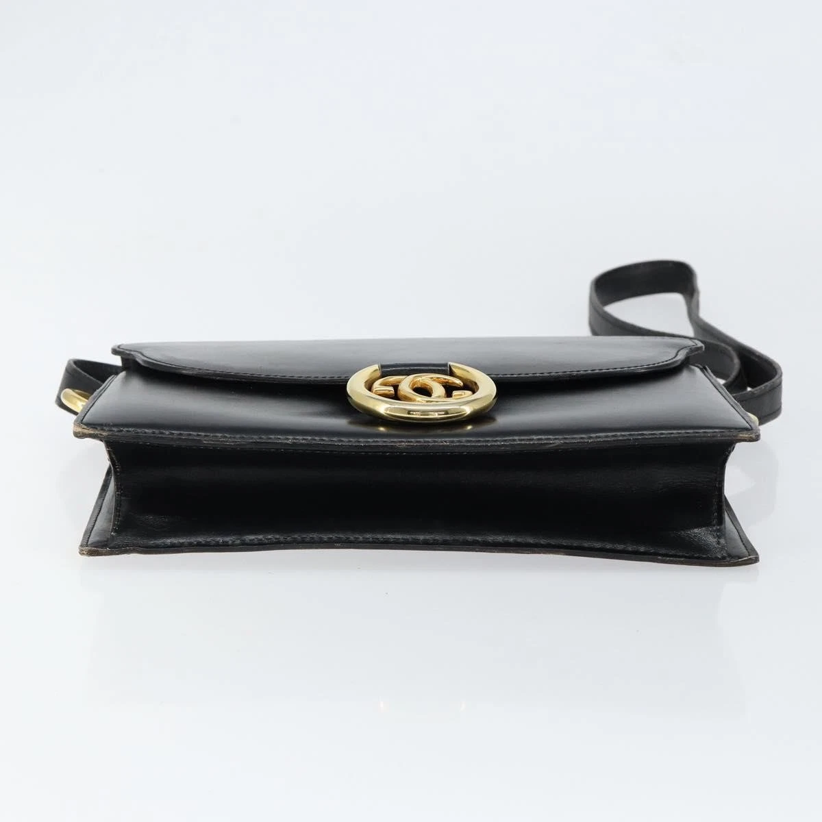 Gucci Black Leather Torchon Cross Body w Bold Gold GG Medallion