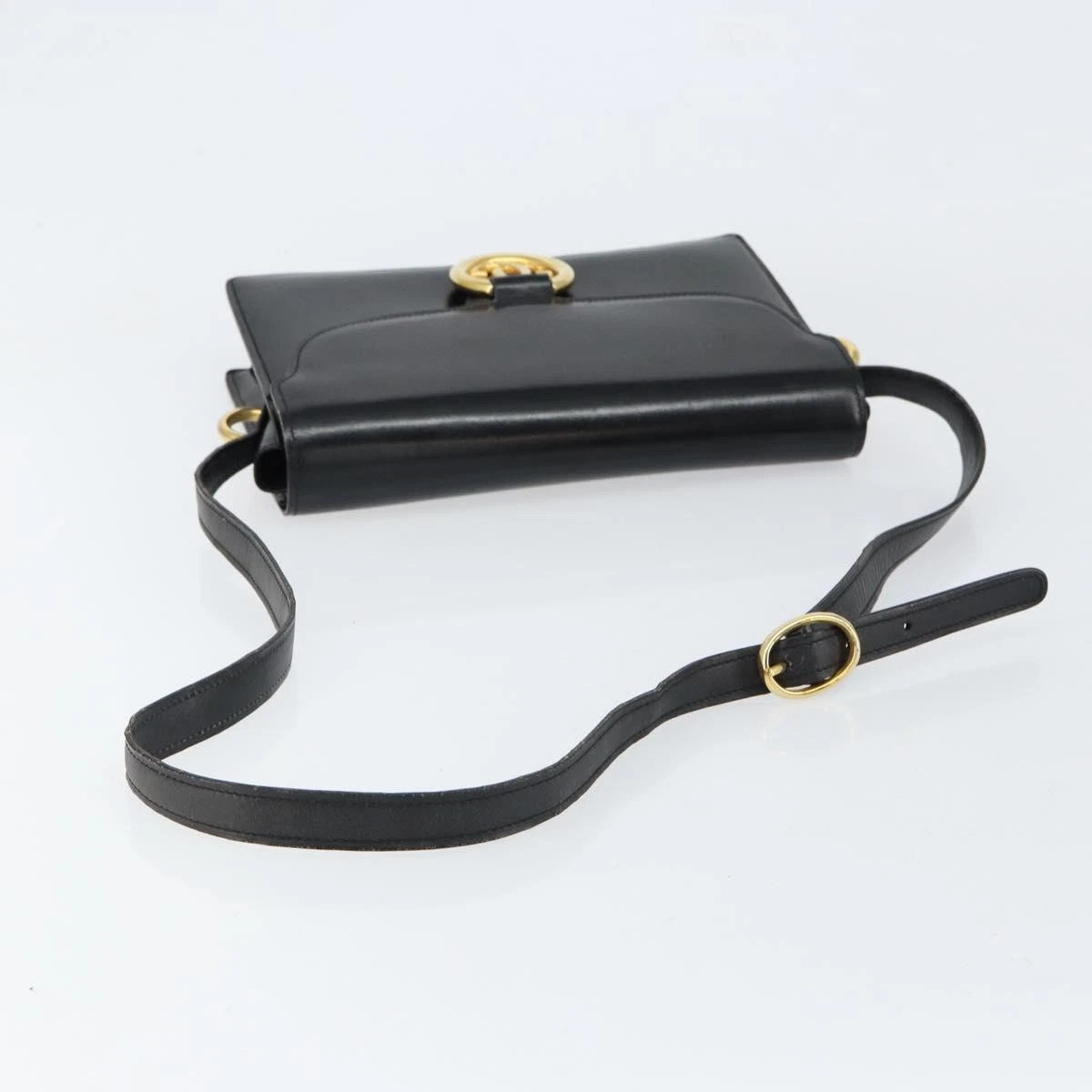 Gucci Black Leather Torchon Cross Body w Bold Gold GG Medallion