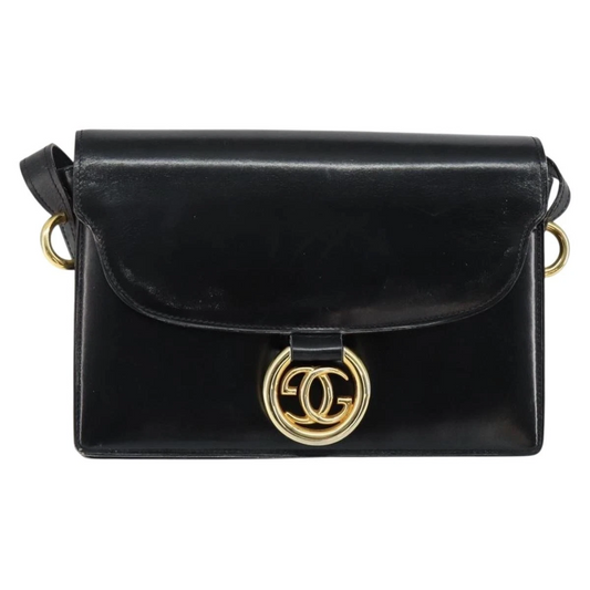 Gucci Black Leather Torchon Cross Body w Bold Gold GG Medallion