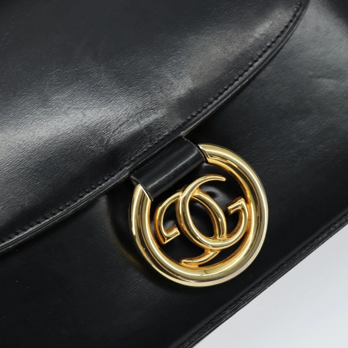 Gucci Black Leather Torchon Cross Body w Bold Gold GG Medallion