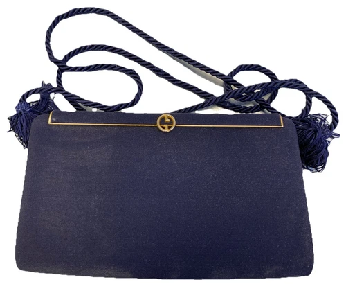 Gucci mod sapphire blue silk & leather two- way w silk corde strap