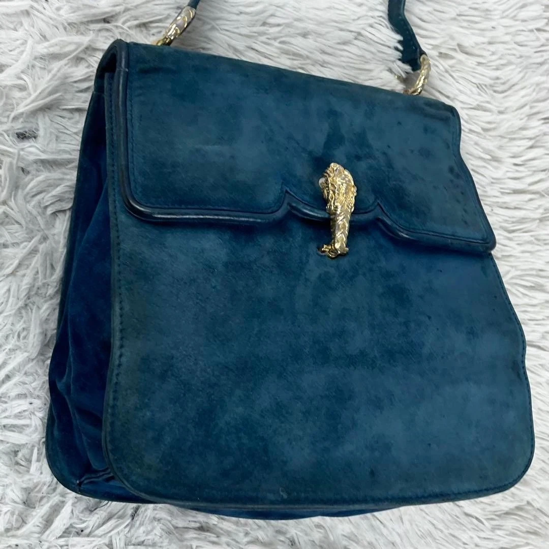 Gucci blue suede early Dionysus purse with tiger's head clasp