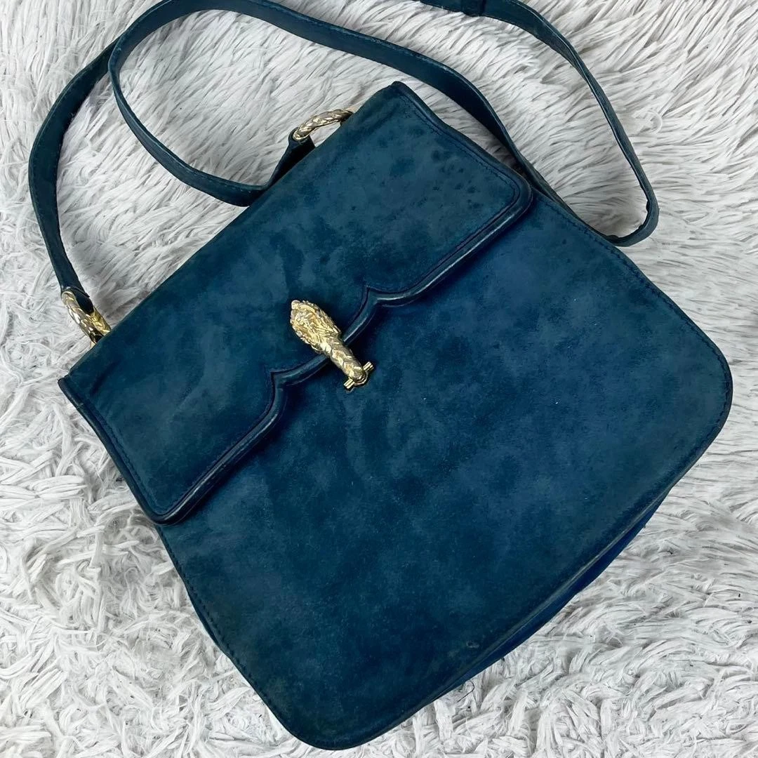 Gucci blue suede early Dionysus purse with tiger's head clasp