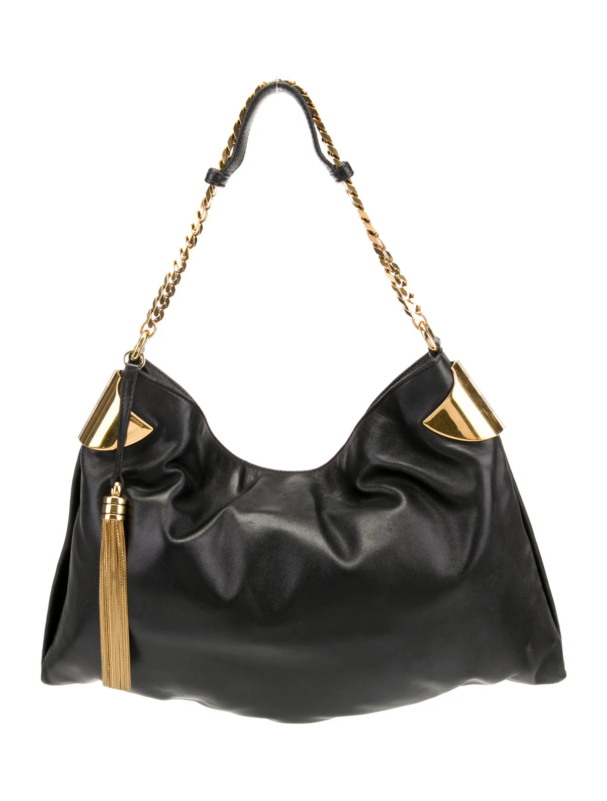 Gucci black lambskin leather 1970 hobo style shoulder bag