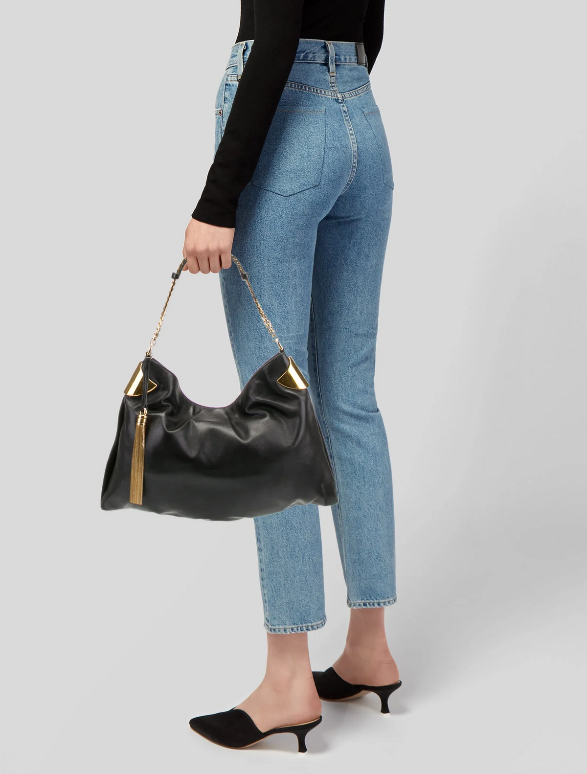 Gucci black lambskin leather 1970 hobo style shoulder bag