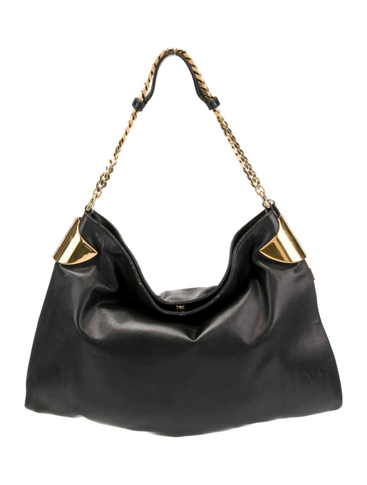 Gucci black lambskin leather 1970 hobo style shoulder bag
