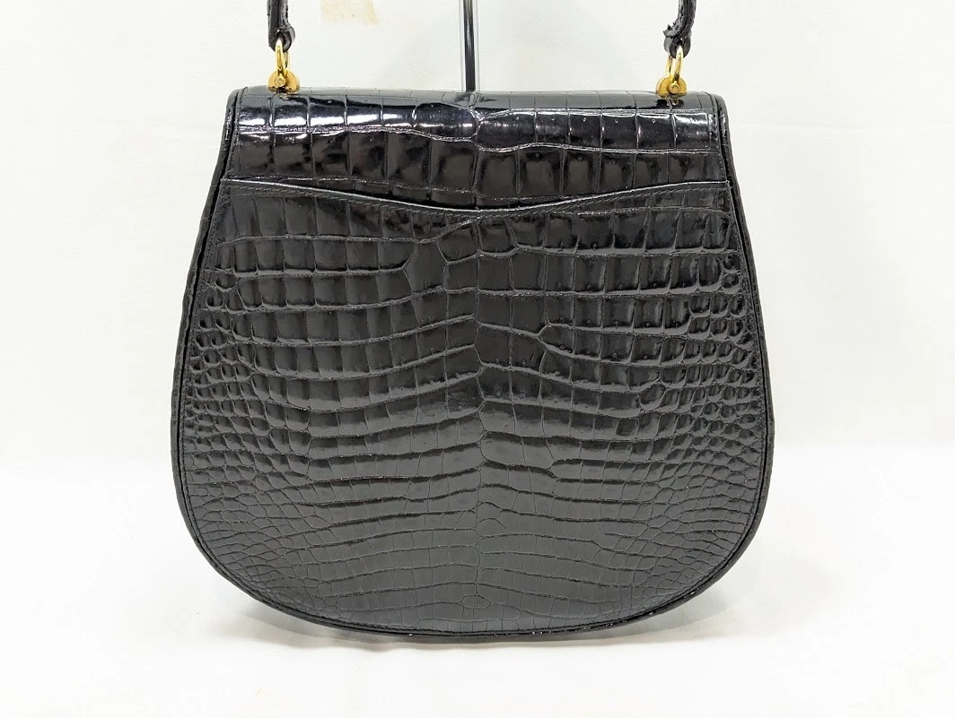 Gucci black crocodile boxy satchel with a red and blue enamel G clasp
