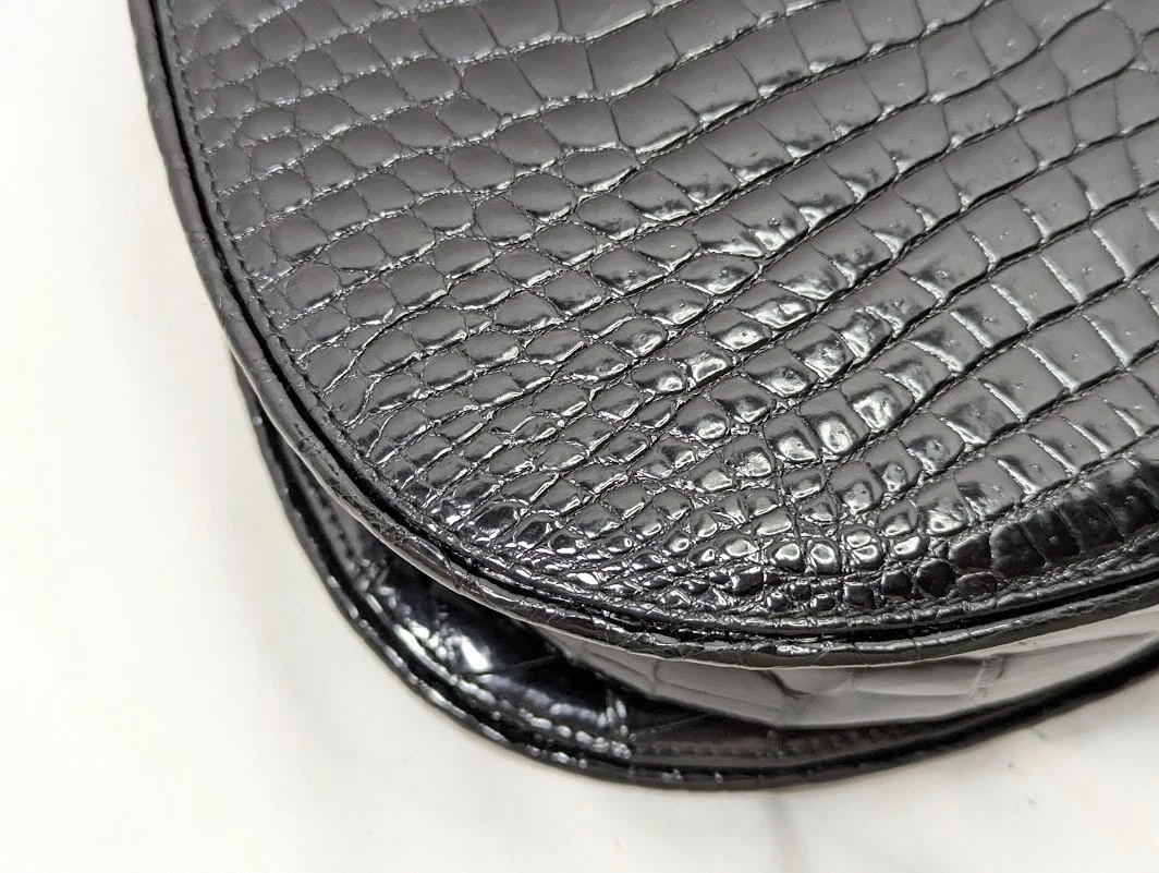 Gucci black crocodile boxy satchel with a red and blue enamel G clasp