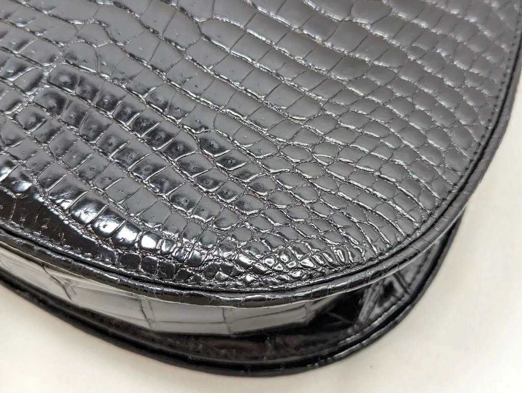 Gucci black crocodile boxy satchel with a red and blue enamel G clasp