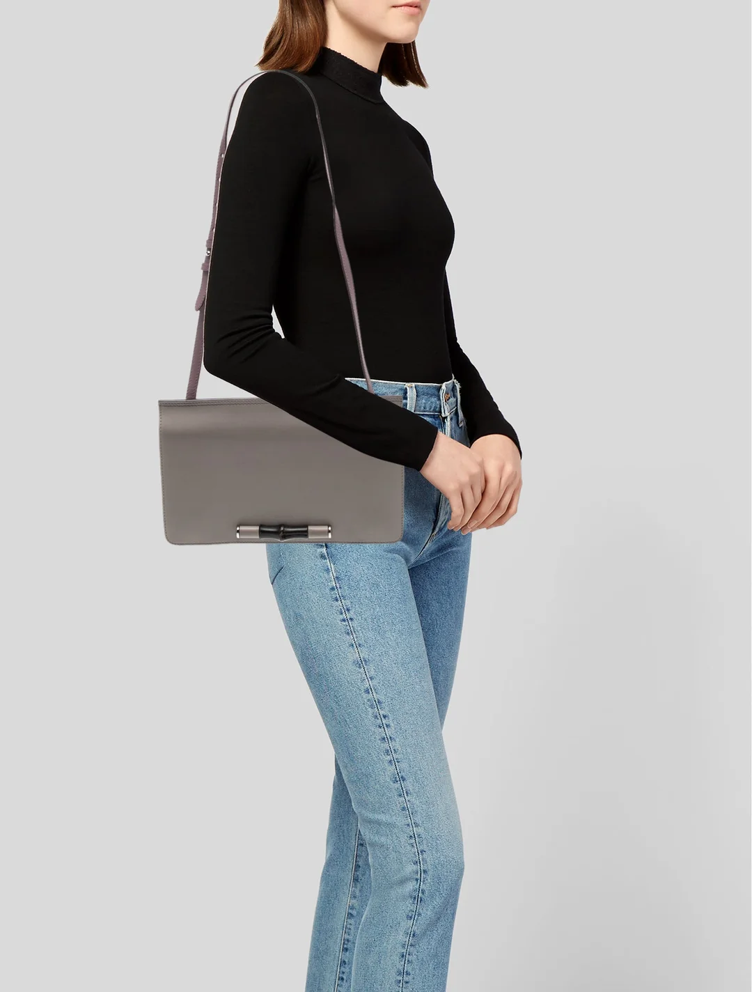 Gucci grey leather Bamboo Lady Bamboo Flap style cross body shoulder bag