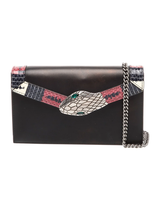 Gucci 2017 black leather Lilith Kingsnake two-way bag with green crystals