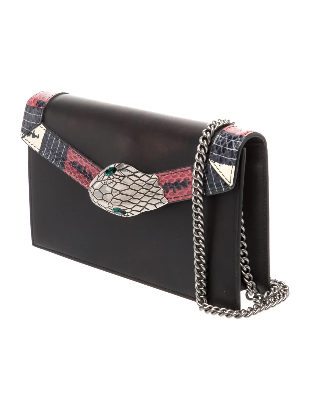 Gucci 2017 black leather Lilith Kingsnake two-way bag with green crystals