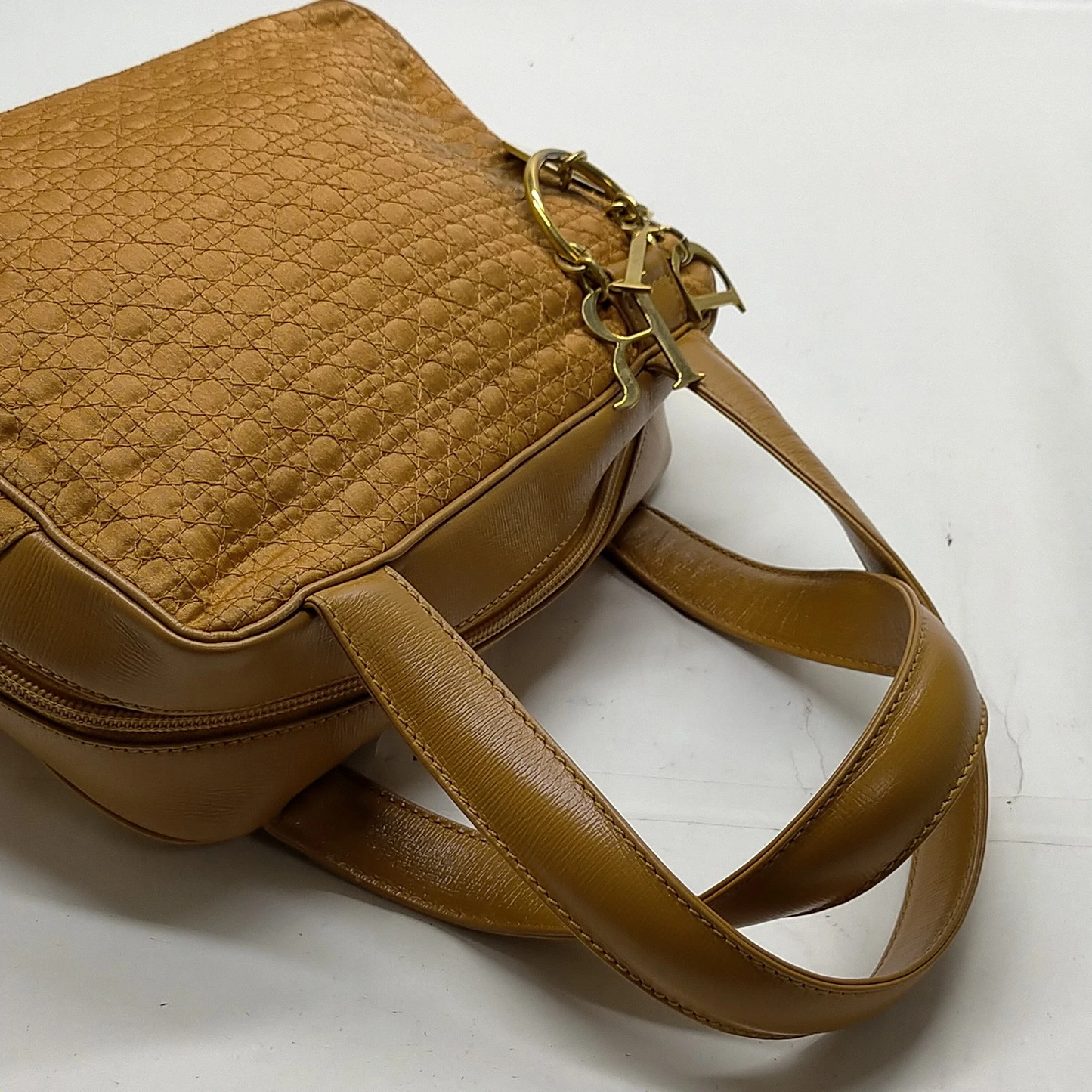 Dior golden/camel leather & raffia Miss Dior satchel
