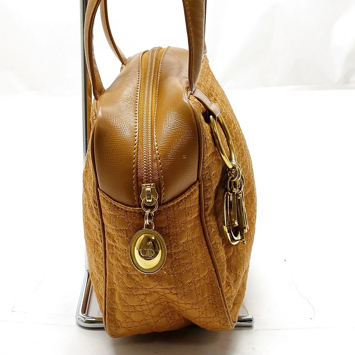 Dior golden/camel leather & raffia Miss Dior satchel