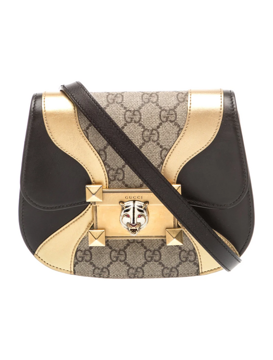 Gucci brown Guccissima print and black & gold leather medium Osiride crossbody