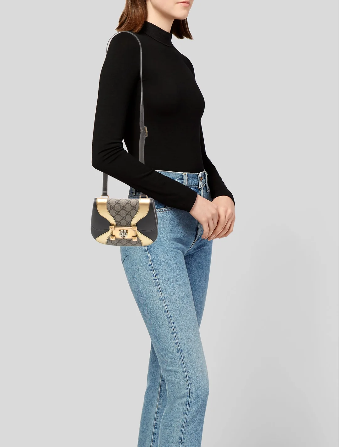 Gucci brown Guccissima print and black & gold leather medium Osiride crossbody