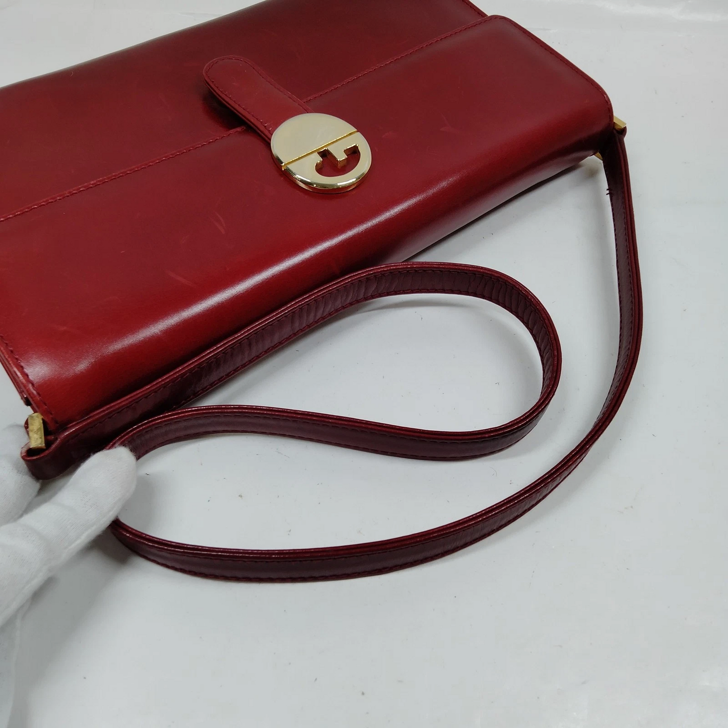 Gucci red leather two way envelope style purse