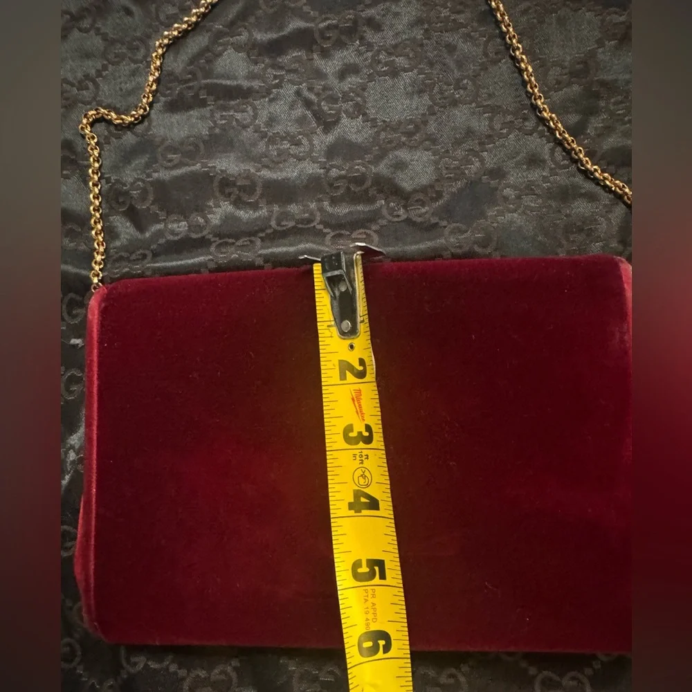 Gucci red velvet envelope top two-way clutch with two-tone GG accents