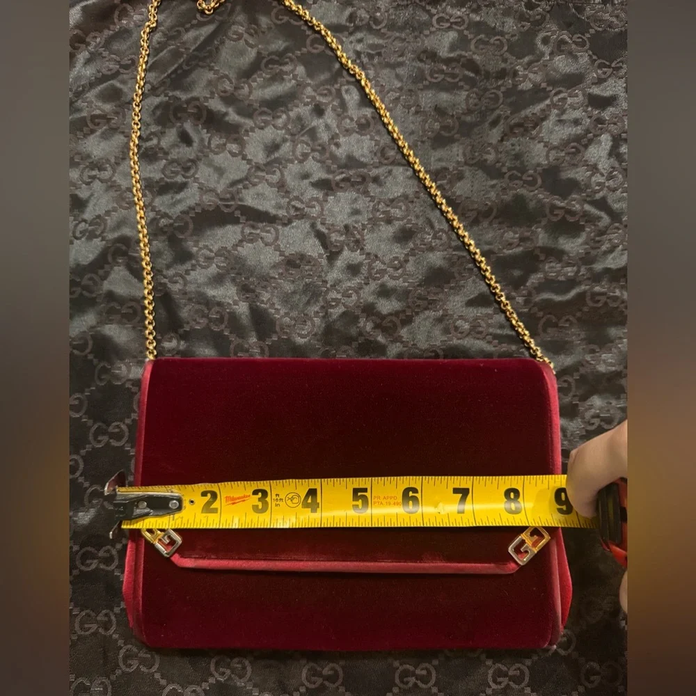 Gucci red velvet envelope top two-way clutch with two-tone GG accents