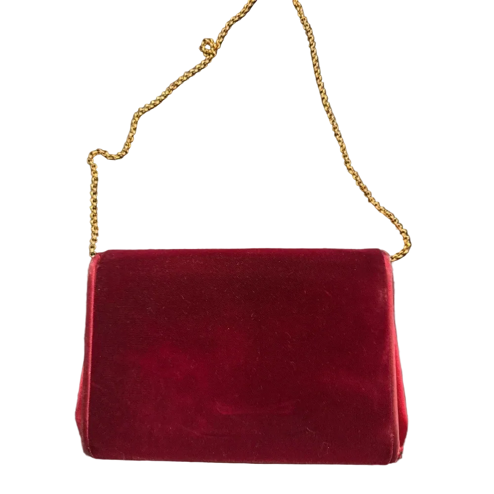 Gucci red velvet envelope top two-way clutch with two-tone GG accents