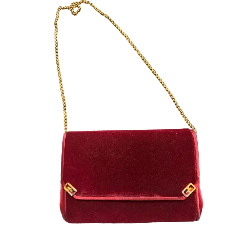 Gucci red velvet envelope top two-way clutch with two-tone GG accents