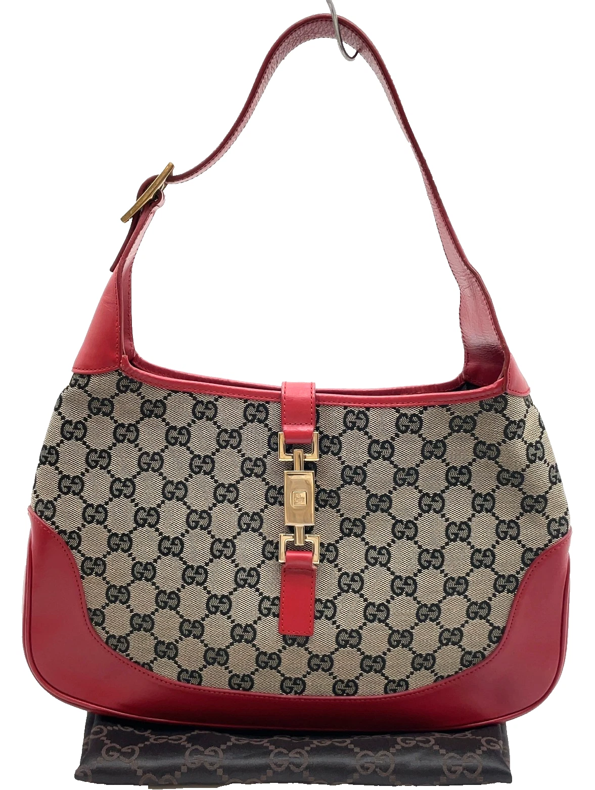 Gucci black Guccissima print on brown canvas & red leather Jackie hobo