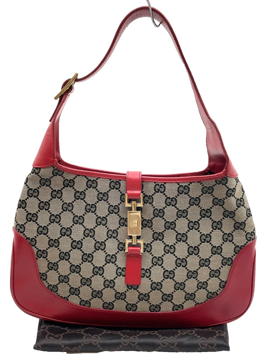 Gucci black Guccissima print on brown canvas & red leather Jackie hobo