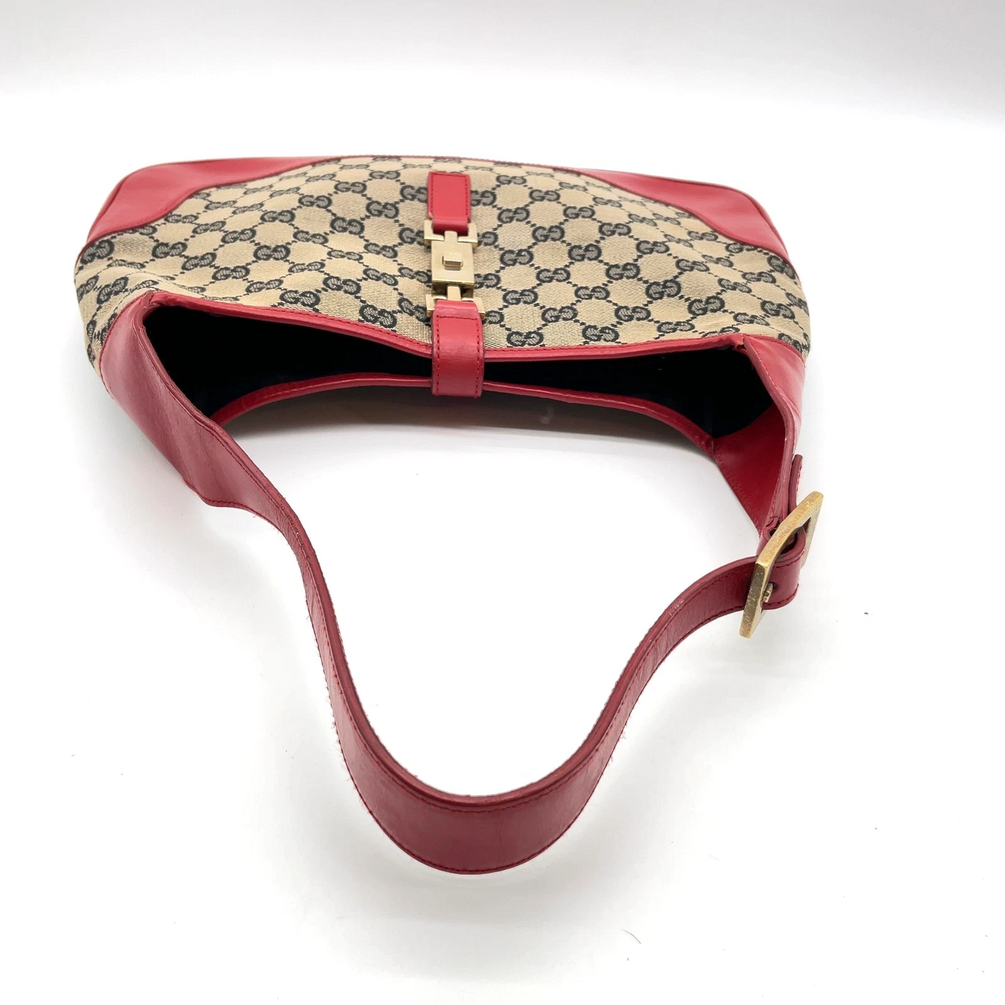 Gucci black Guccissima print on brown canvas & red leather Jackie hobo