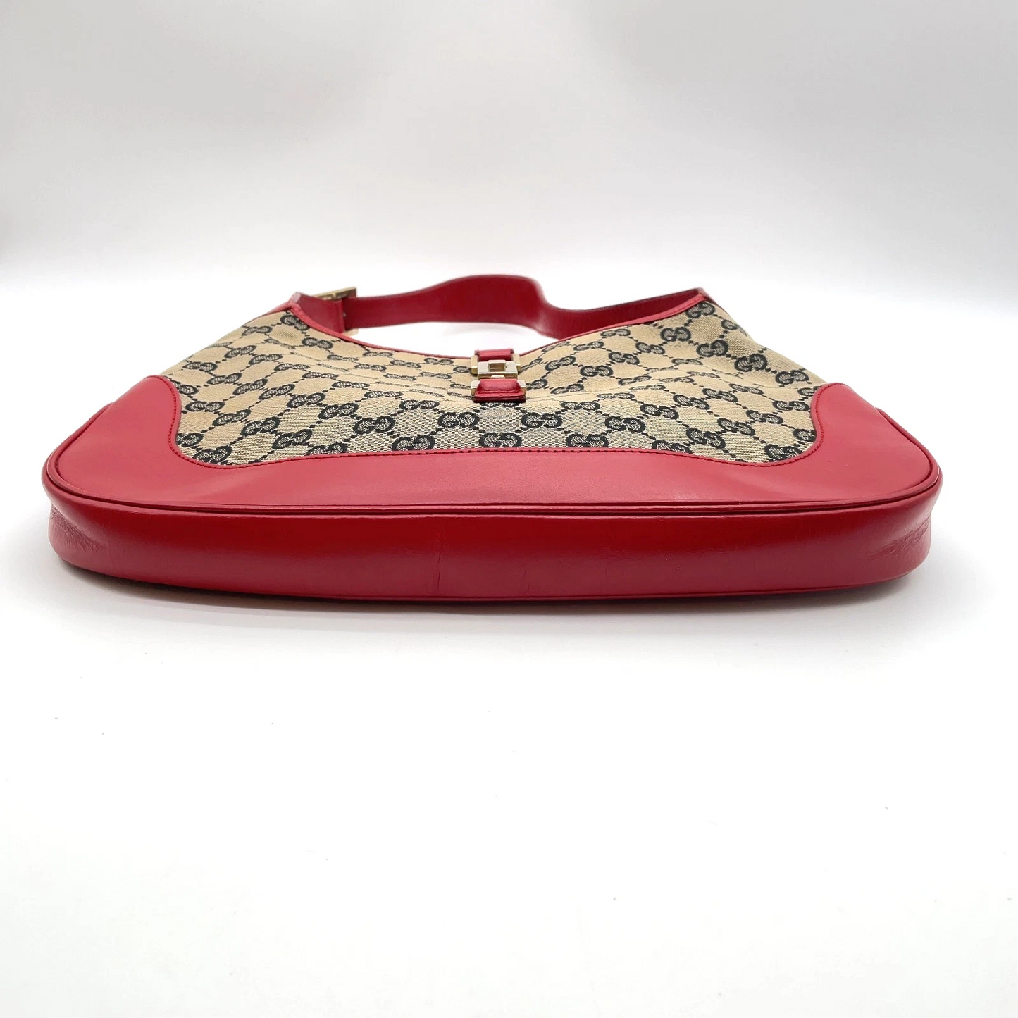 Gucci black Guccissima print on brown canvas & red leather Jackie hobo