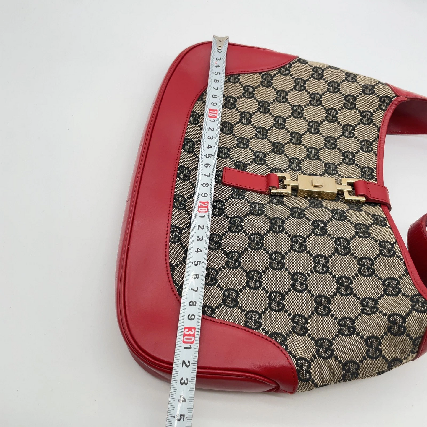 Gucci black Guccissima print on brown canvas & red leather Jackie hobo