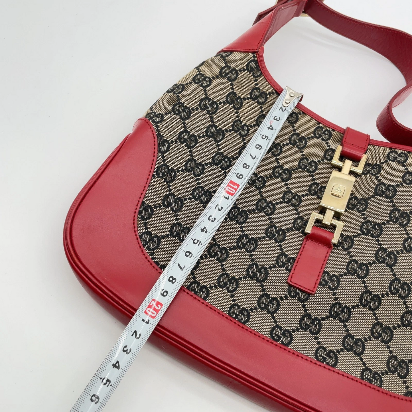 Gucci black Guccissima print on brown canvas & red leather Jackie hobo