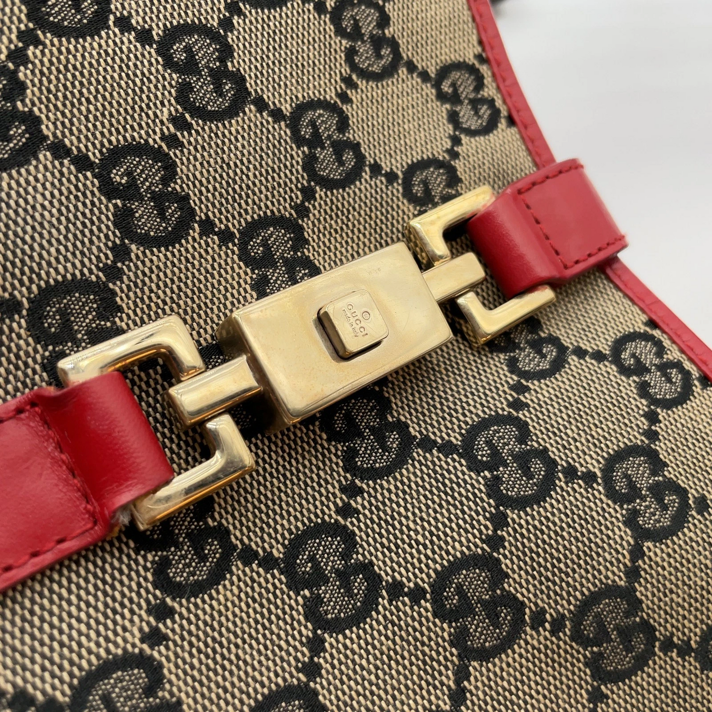 Gucci black Guccissima print on brown canvas & red leather Jackie hobo