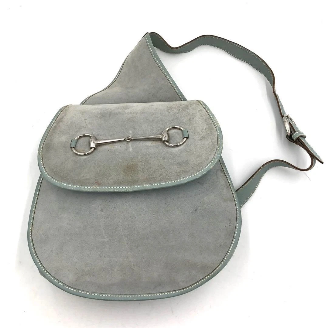 Gucci Tom Ford era grey leather & suede 1955 Horse-bit messenger/sling backpack