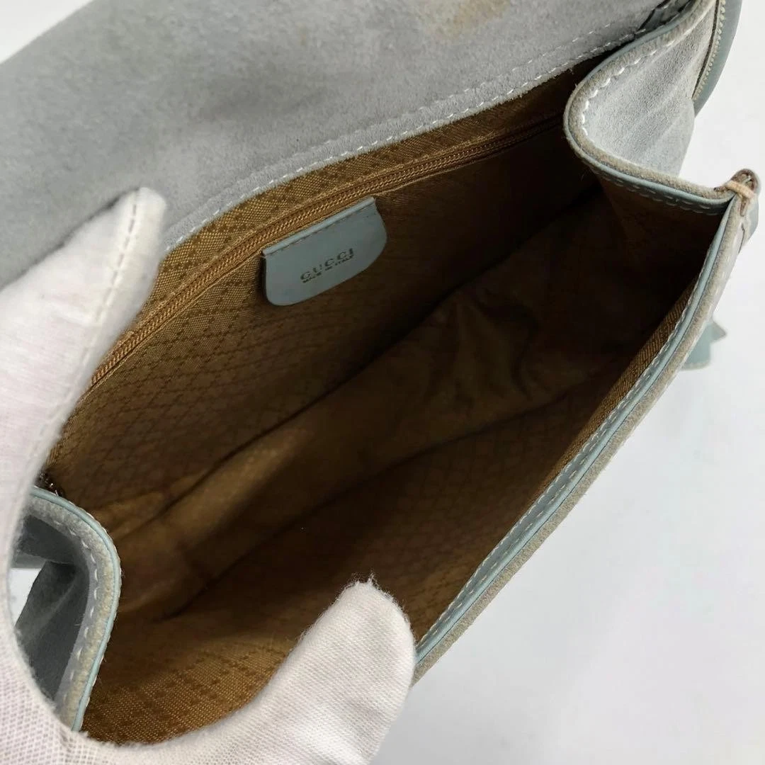 Gucci Tom Ford era grey leather & suede 1955 Horse-bit messenger/sling backpack