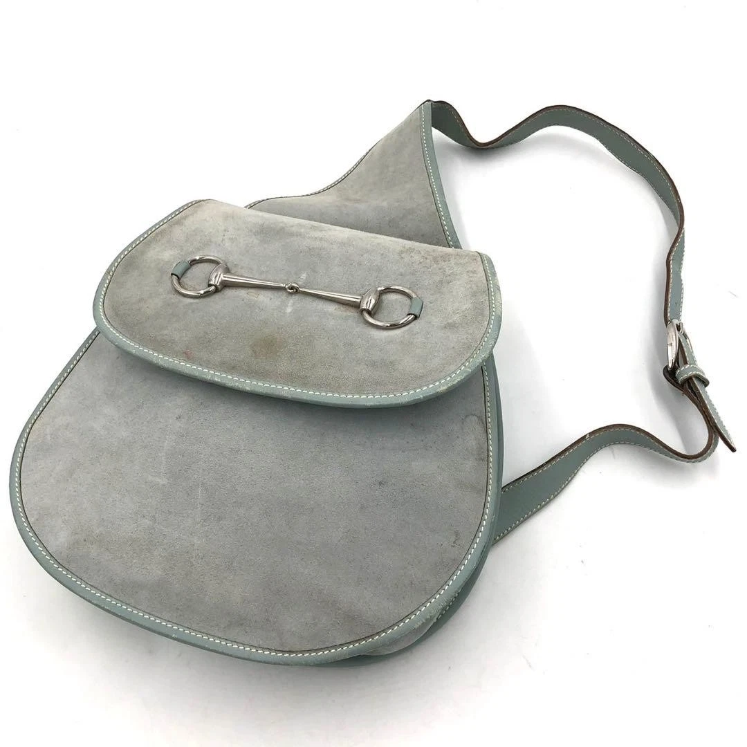 Gucci Tom Ford era grey leather & suede 1955 Horse-bit messenger/sling backpack