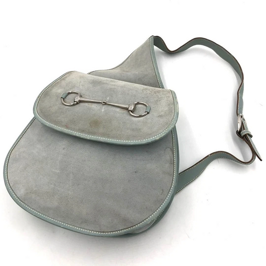 Gucci Tom Ford era grey leather & suede 1955 Horse-bit messenger/sling backpack