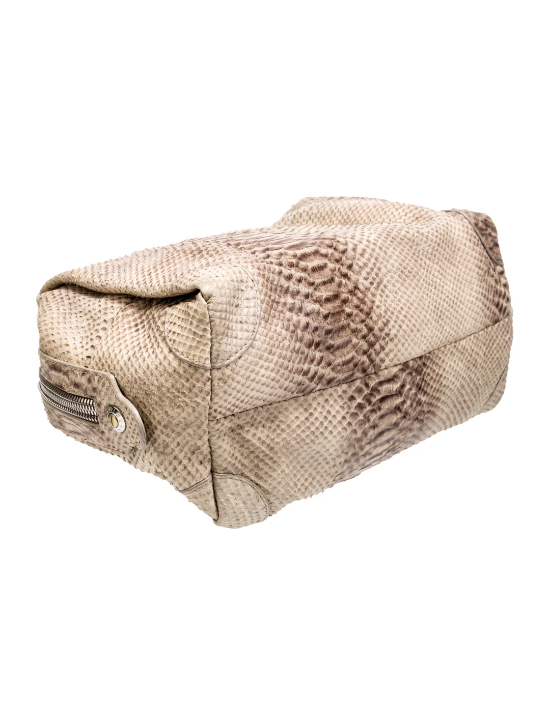Henri Bendel Neutral Python Leather Shoulder Bag with Chain-Link Shoulder Straps