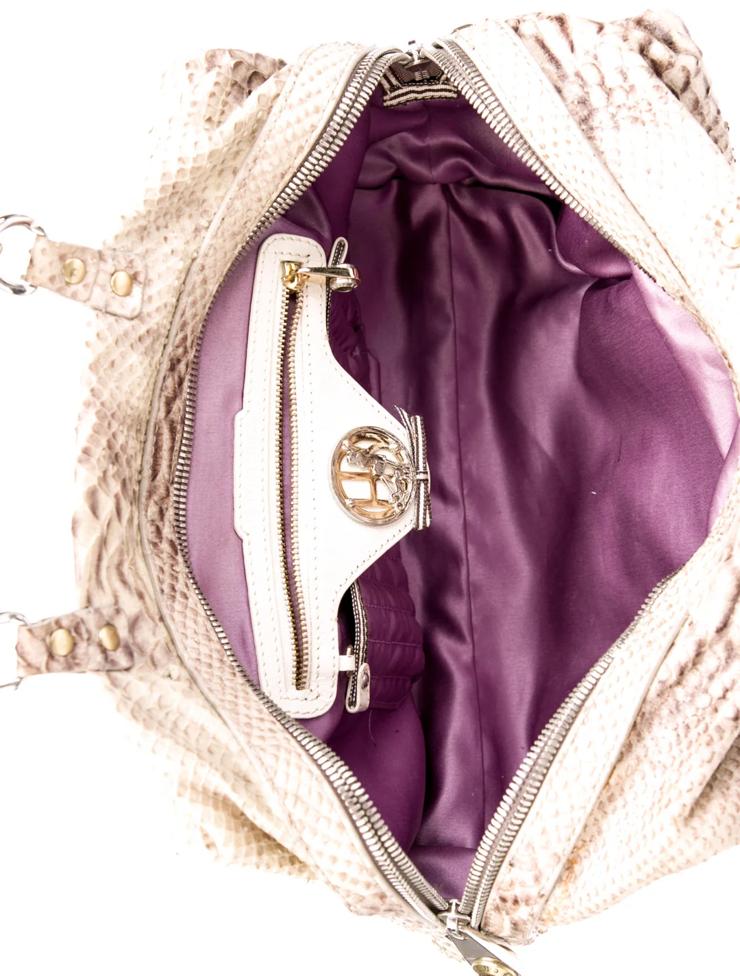Henri Bendel Neutral Python Leather Shoulder Bag with Chain-Link Shoulder Straps