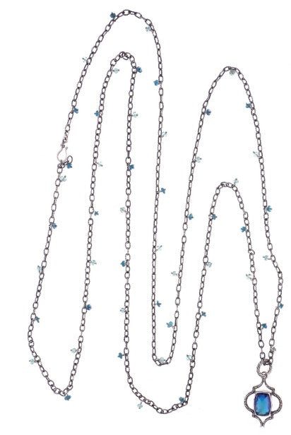 Lori Bonn blue topaz & sterling pendant & 30" Opera length necklace
